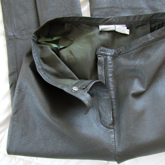VINTAGE Stylish High Waist Leather Pants in Deep Green Size Medium 28" W SZ 6/8 - Picture 4 of 10